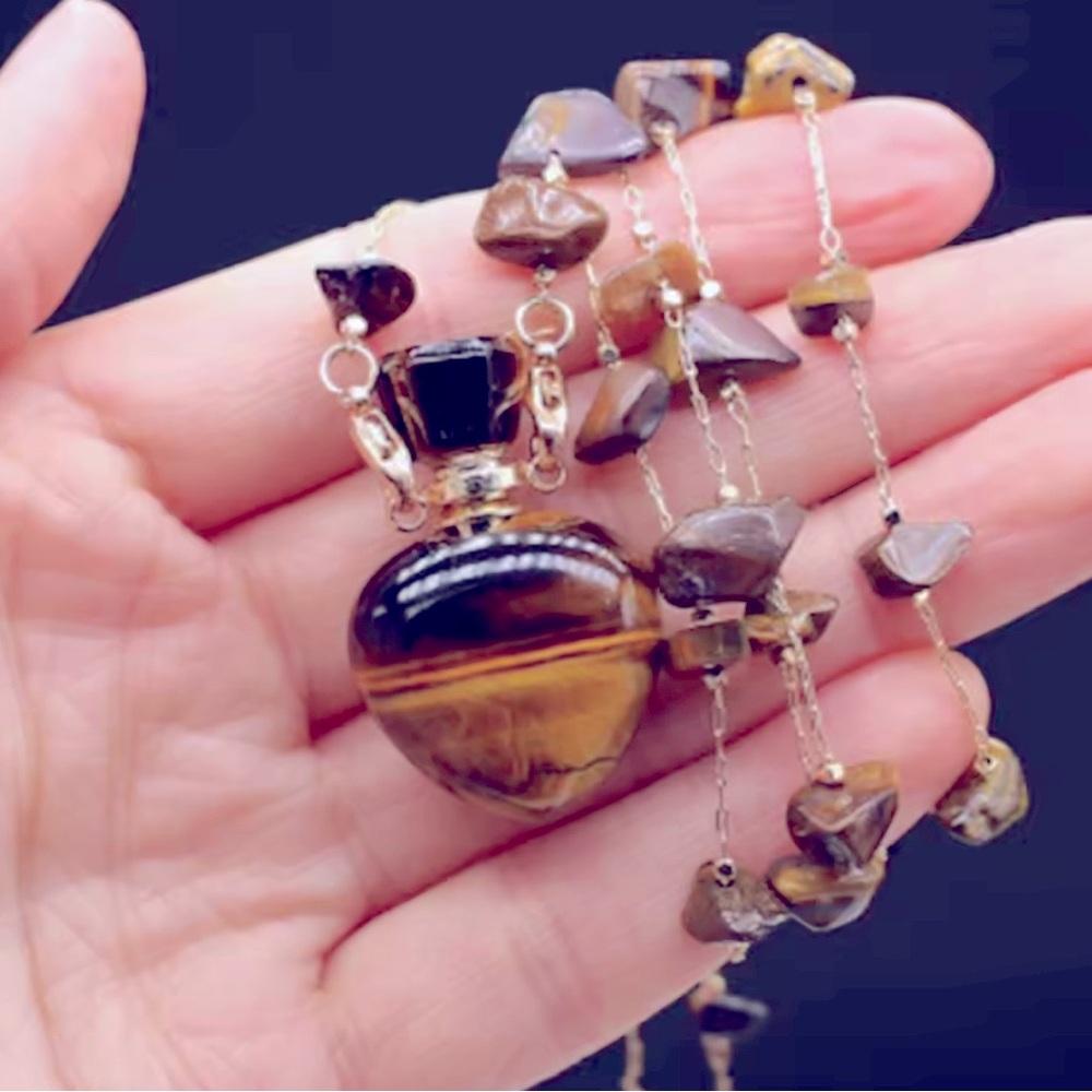 Tigers Eye Perfume bottle and Tigers Eye necklace 30”